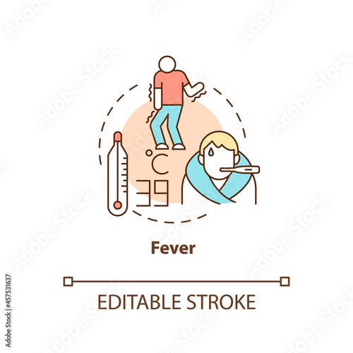 Fever concept icon. High temperature and sweating lead to water loss. Flu chills. Dehydration abstract idea thin line illustration. Vector isolated outline color drawing. Editable stroke