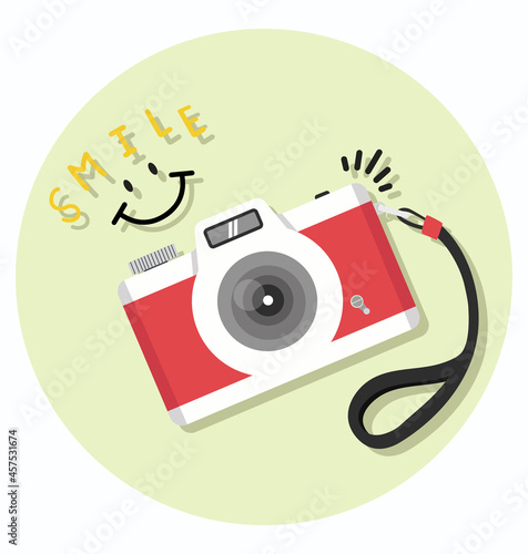 Red camera with smile sign icon