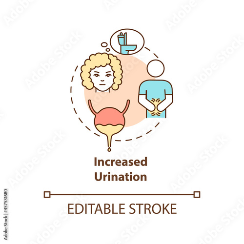 Increased urination concept icon. Frequent peeing causes dehydration. Sign of diabetes. Fluid loss abstract idea thin line illustration. Vector isolated outline color drawing. Editable stroke