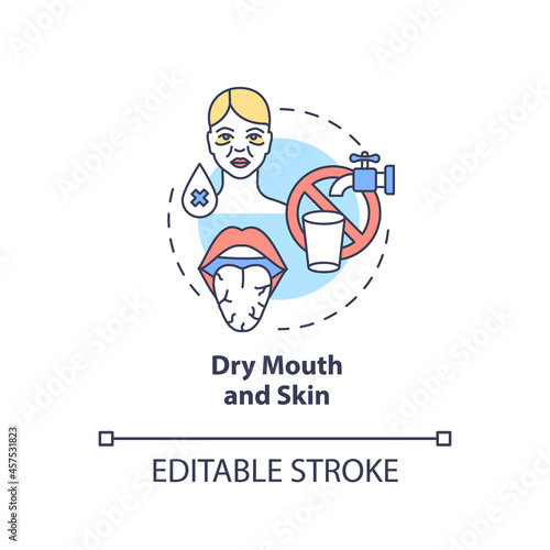 Dry mouth and skin concept icon. Dehydration symptom. Saliva deficiency. Body fluid loss abstract idea thin line illustration. Vector isolated outline color drawing. Editable stroke