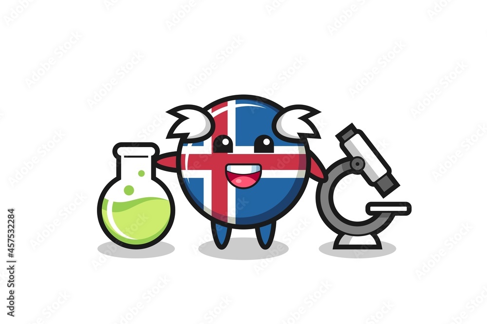 Mascot character of iceland flag as a scientist