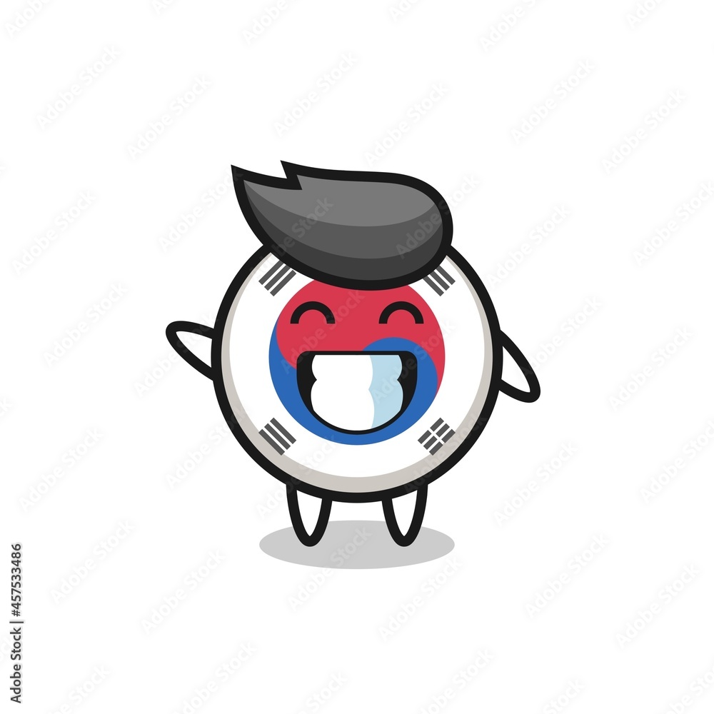 south korea flag cartoon character doing wave hand gesture