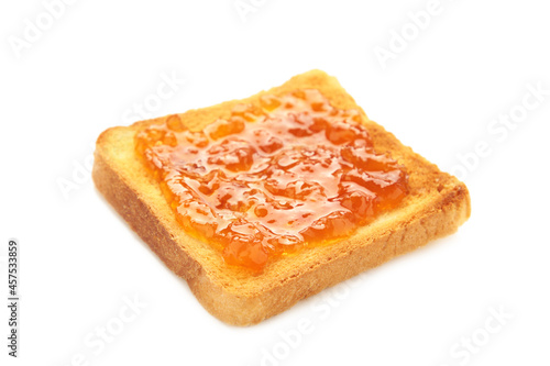 Toast with jam isolated on white background