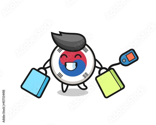 south korea flag mascot cartoon holding a shopping bag