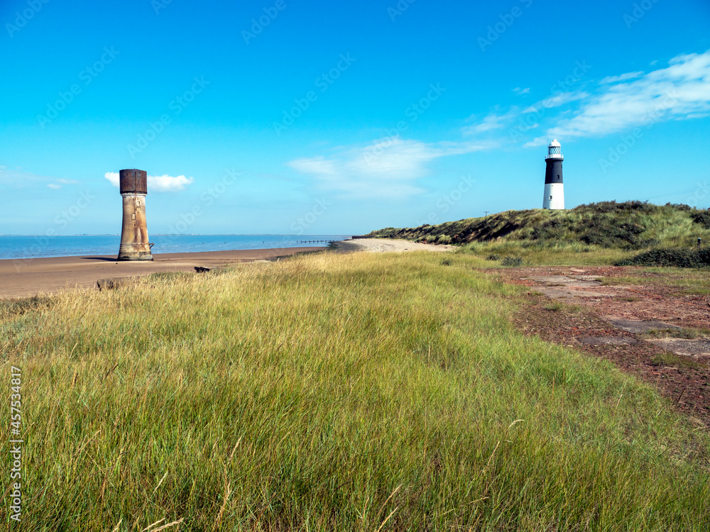 Old and new lighthouses at Spurn Point, East Yorkshire, England
