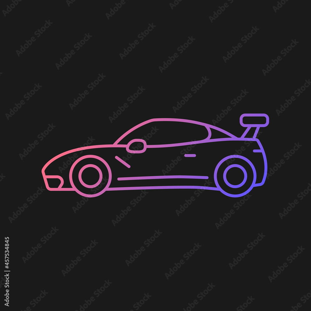 Customized sports car gradient vector icon for dark theme. Designing vehicle for street racing. Upgrading performance. Thin line color symbol. Modern style pictogram. Vector isolated outline drawing