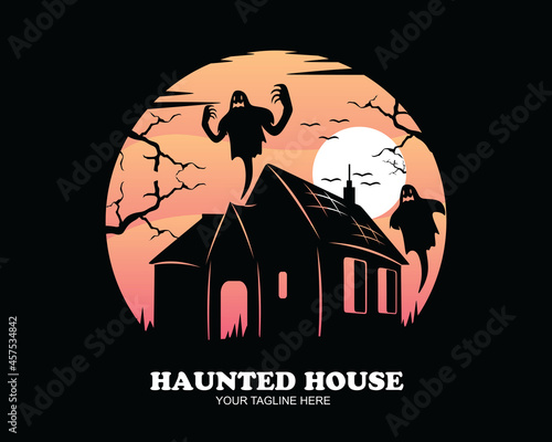 Silhouette haunted house design logo