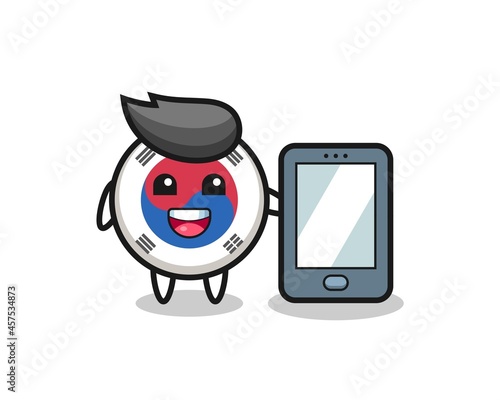 south korea flag illustration cartoon holding a smartphone