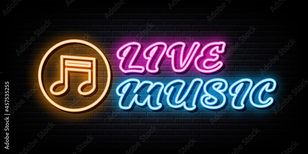 Live Music Neon Signs Vector. Design Template Neon Style