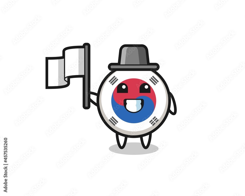 Cartoon character of south korea flag holding a flag