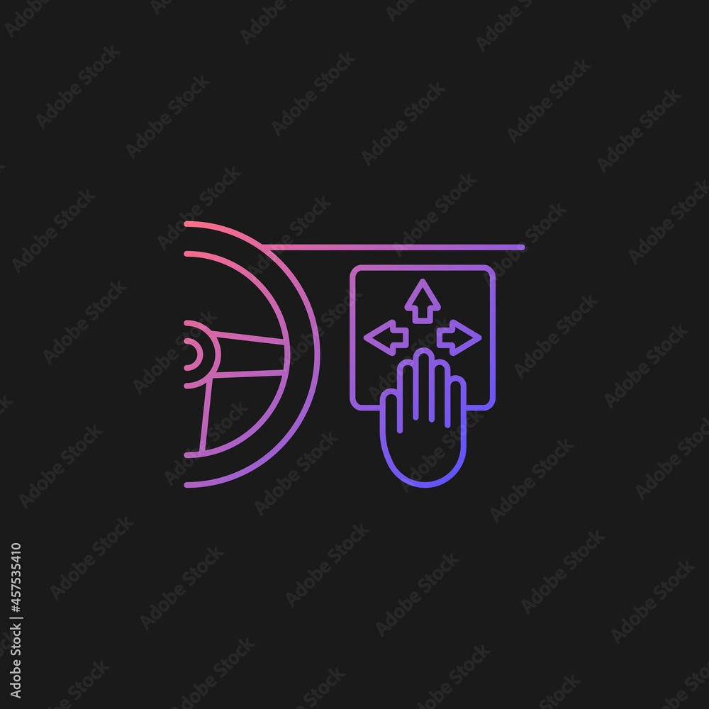 Gesture control technology gradient vector icon for dark theme. Recognize hand movement. In-car user interface. Thin line color symbol. Modern style pictogram. Vector isolated outline drawing Gesture control technology gradient vector icon for dark theme. Recognize hand movement. In-car user interface. Thin line color symbol. Modern style pictogram. Vector isolated outline drawing