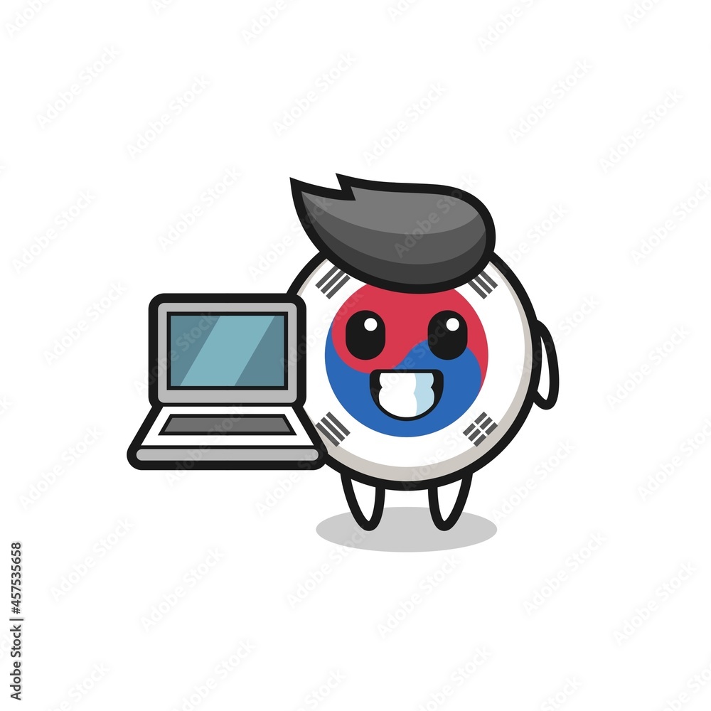 Mascot Illustration of south korea flag with a laptop