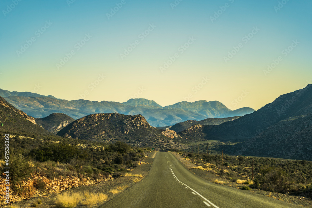 scenic route 62 through beautiful countrysides, rolling hills and meadows in western cape South Africa