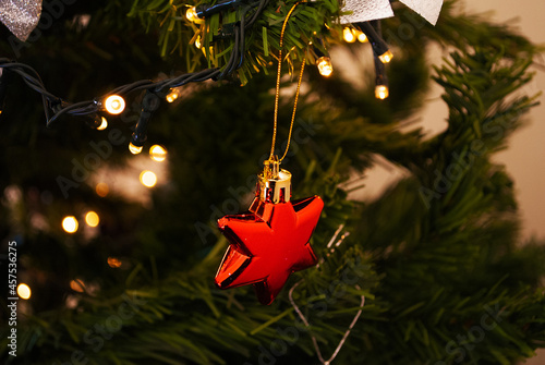 christmas decor, toys, bows, glass balls, bokeh, background, toys, merry christmas, happy new year. 2022. Lights, sparkles and glare, snow. 