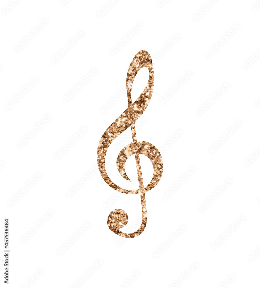Vector gold glitter treble clef. Simple treble clef vector icon isolated on white background. Vector gold glitter treble clef. Simple treble clef vector icon isolated on white background.