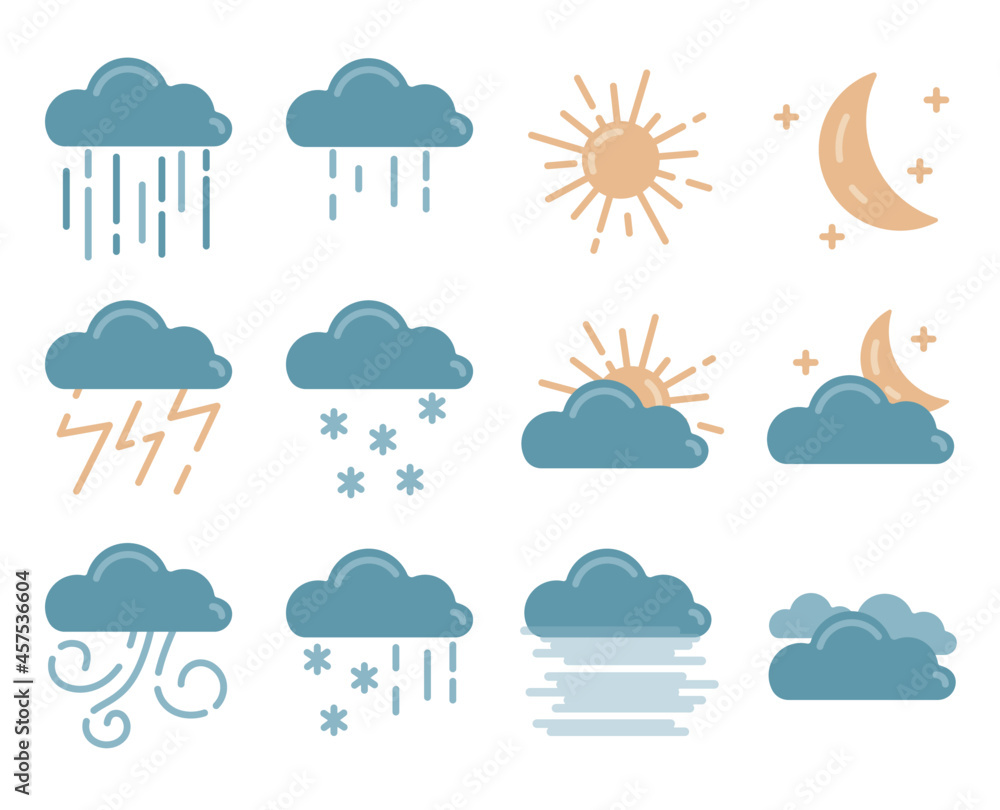 Obraz premium Icons with different weather, meteorology icon
