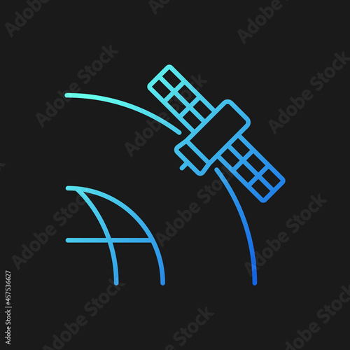 Geostationary Satellite gradient vector icon for dark theme. Rotation of celestial bodies in geostationary orbit. Thin line color symbol. Modern style pictogram. Vector isolated outline drawing