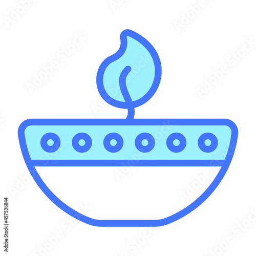 Diya vector Blue outline icon. Hindu festival, Hindu celebration icon.