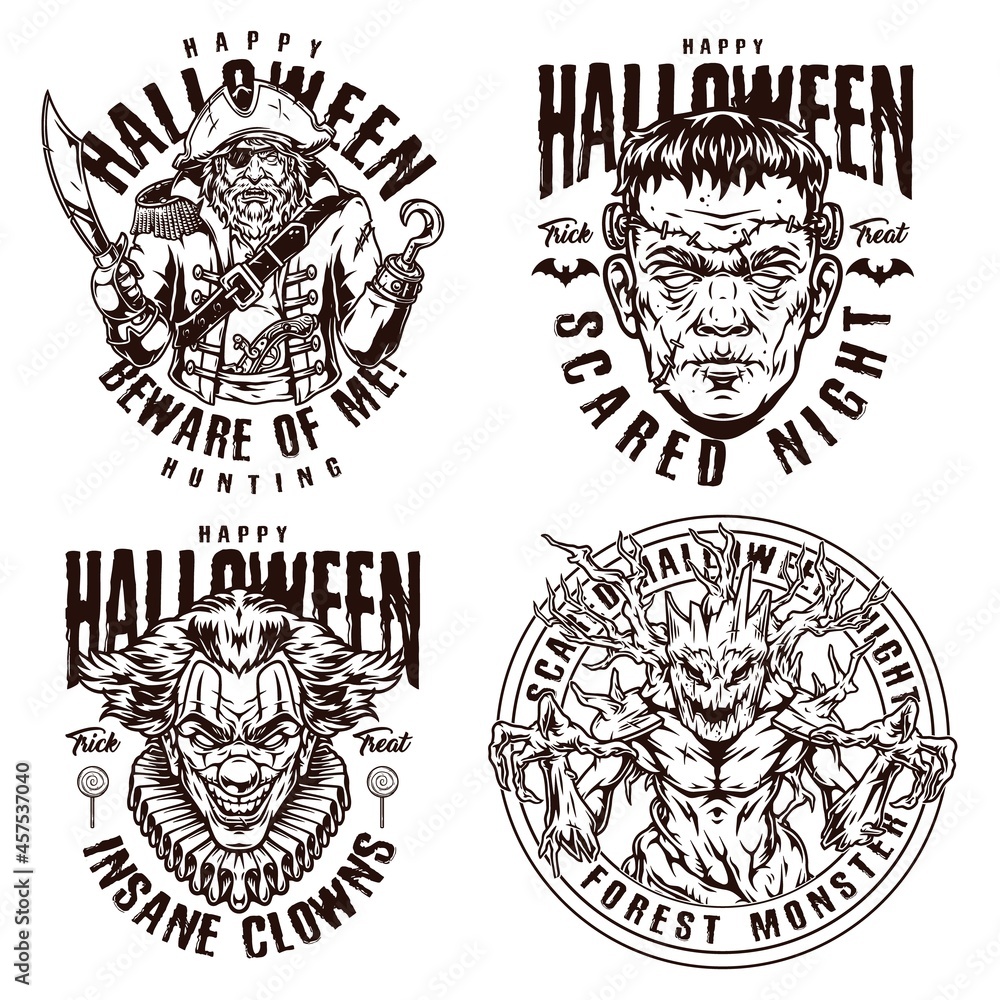 Fototapeta premium Halloween monochrome vintage labels
