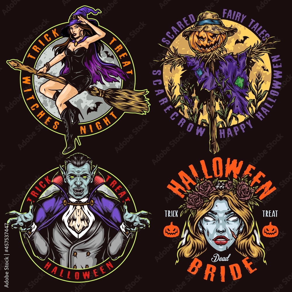 Halloween colorful designs set Halloween colorful designs set