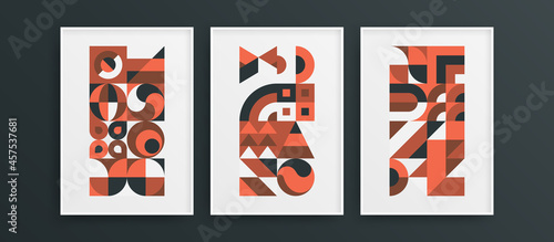 Multicolored amazing mural art illustration collection. Minimalistic simple flat shapes design vector artwork composition.