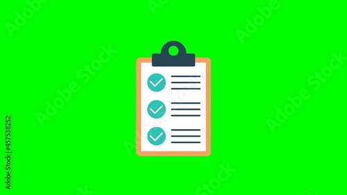 clipboard with checklist line  icon animation check mark sign 4k video on green background