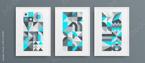 Minimalistic isolated mural decor layout bundle. Multicolored amazing bauhaus geometric design vector template composition.