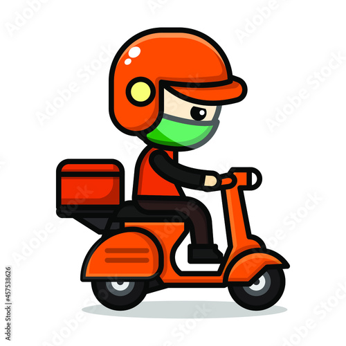 cute delivery man cartoon character illustration vector graphic