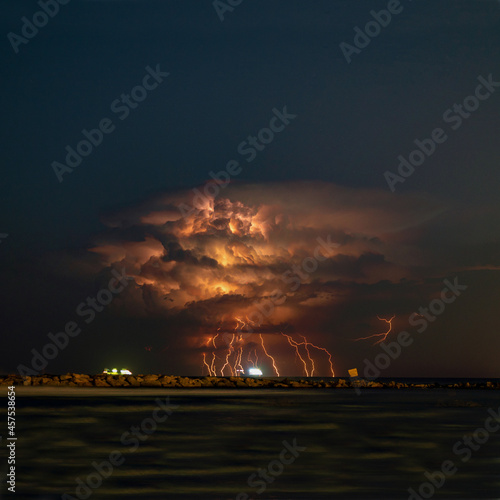 lightning over the horizon in Larnaca, Cyprus