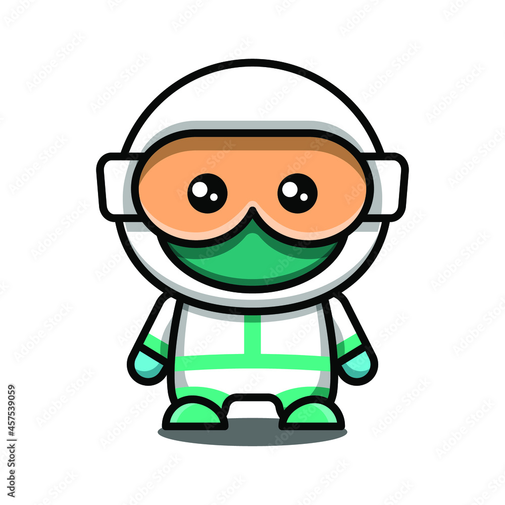 cute doctor wearing hazmat illustration vector graphic