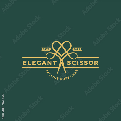 haircut salon logo design vector with scissor illustration element