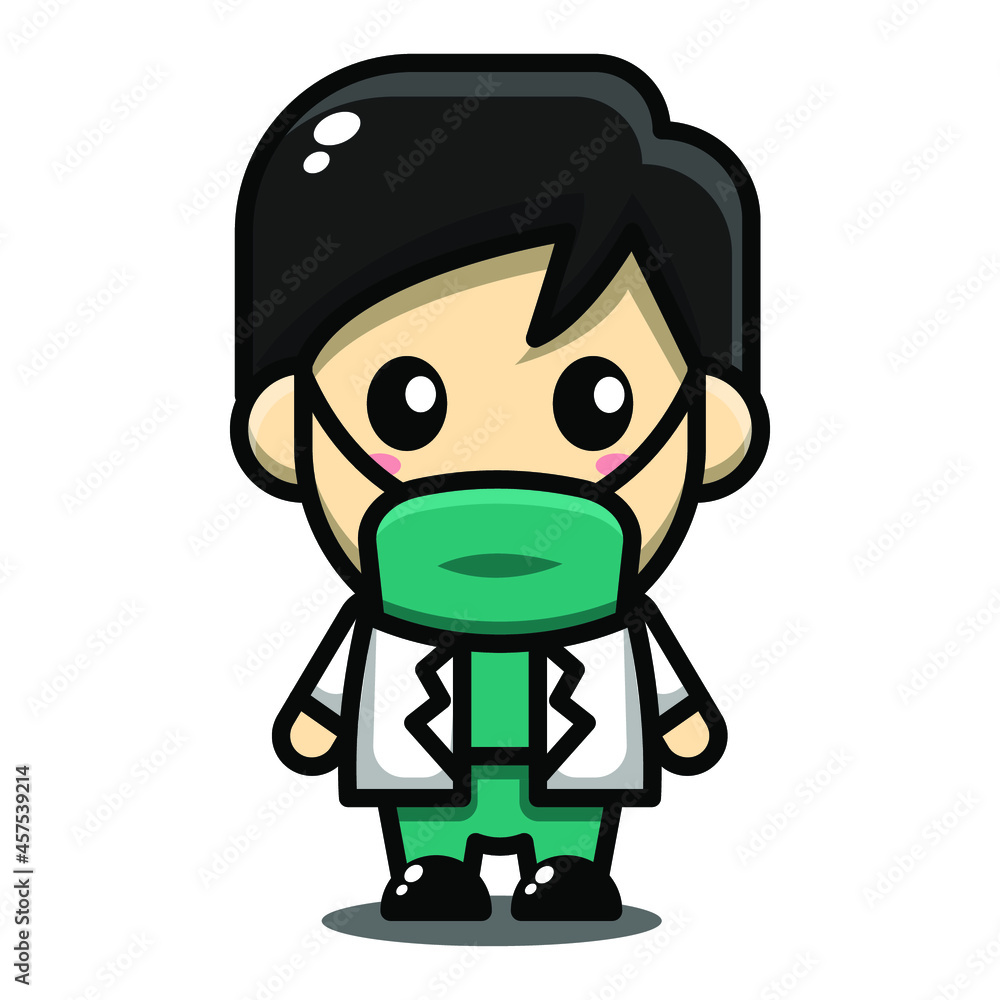 cute doctor cartoon character illustration vector graphic