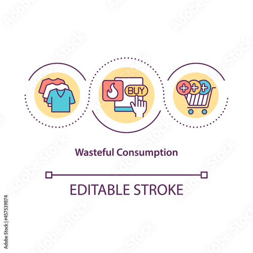 Wasteful consumption concept icon. Excessive spending. Overbuying leads to overproducing abstract idea thin line illustration. Vector isolated outline color drawing. Editable stroke