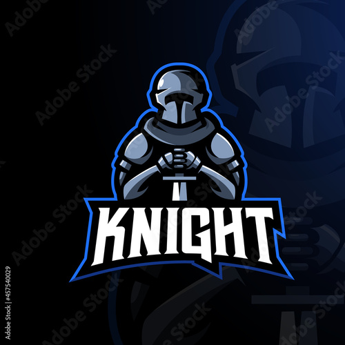 knight in armor holding a sword esport mascot logo design illustration vector