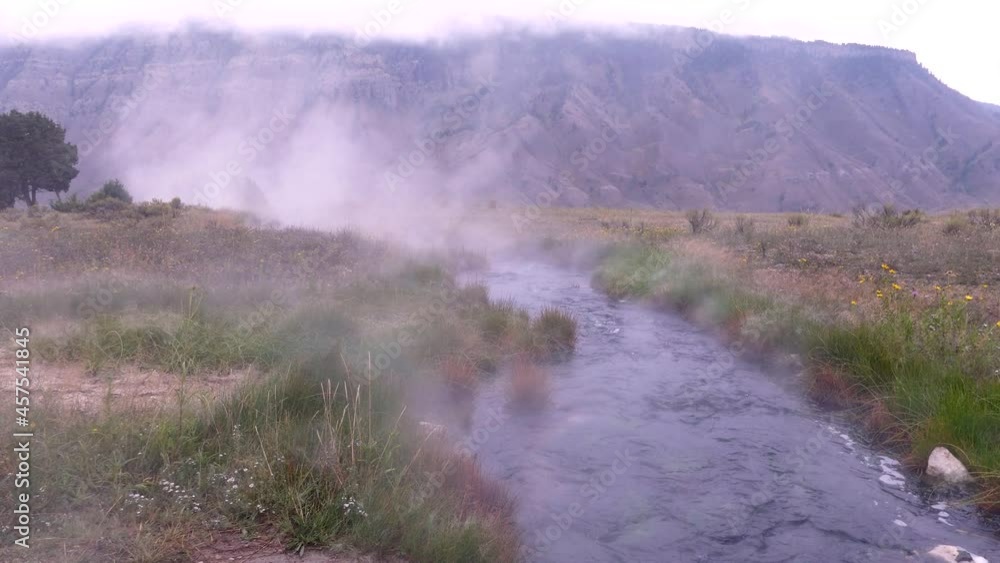 Wyoming Yellowstone National Park A view of the Boiling River in Yellowstone National Park with a mountain Wyoming Yellowstone National Park A view of the Boiling River in Yellowstone National Park with a mountain