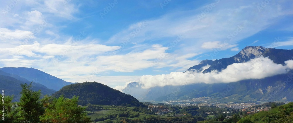 City surrounded by mountains and forests ,Trento Italy 