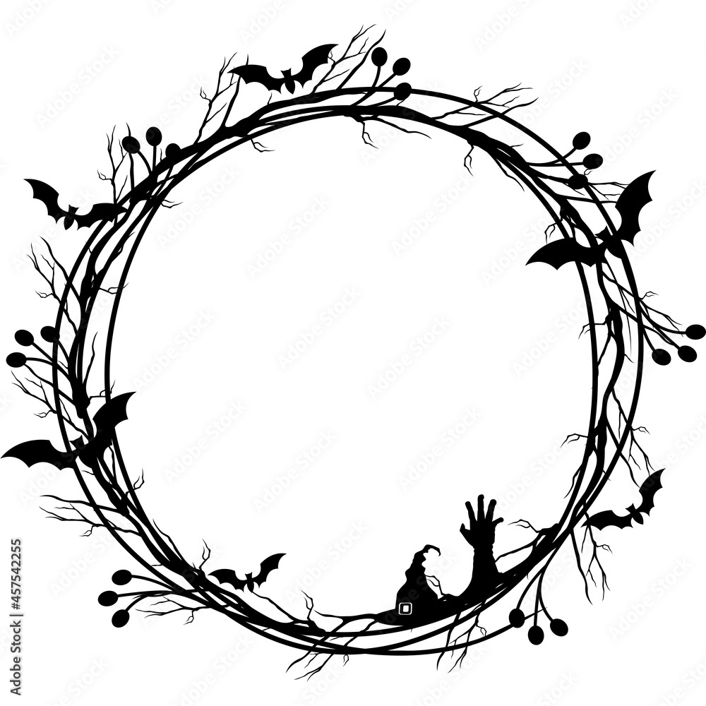 Halloween wreath with Bat vector Halloween wreath with Bat vector