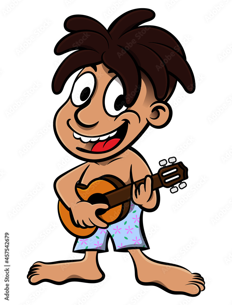 dreadlocks boy wearing swimwear singing while playing guitar on summer camp, best for sticker, mascot, and logo for summer tour guide service dreadlocks boy wearing swimwear singing while playing guitar on summer camp, best for sticker, mascot, and logo for summer tour guide service
