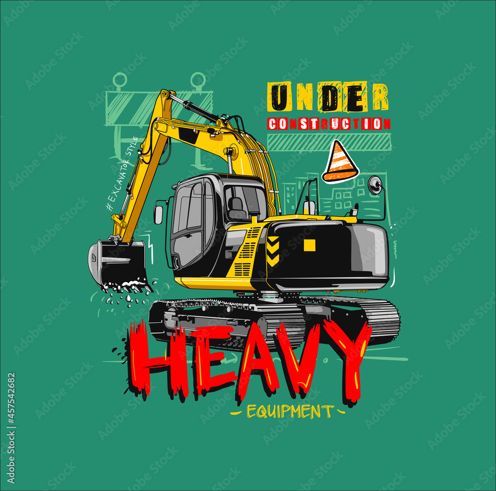 Big excavator in action. Vector cartoon illustration Big excavator in action. Vector cartoon illustration