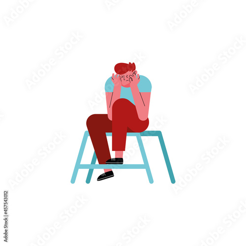 stressed man cartoon on chair