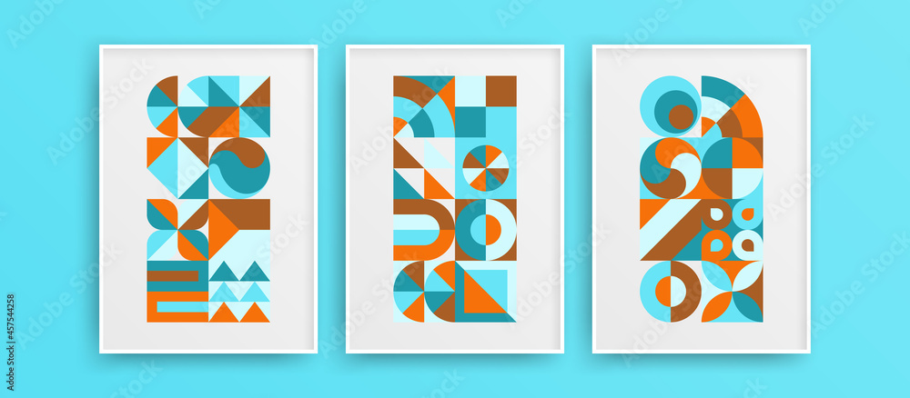 © pro - Clean creative mural decor template bundle. Trendy unique geometric shapes vector design artwork collection.