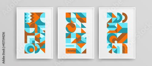 Colorful creative mural art illustration bundle. Trendy bright bauhaus geometric design vector artwork collection.