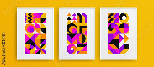 Unique amazing mural decor template set. Premium fresh geometric shapes design vector concept bundle.