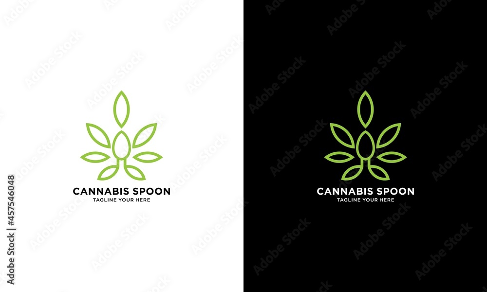 cannabis Leaf with Crossed Spoon and Fork Sign Symbol Icon Logo Vector cannabis Leaf with Crossed Spoon and Fork Sign Symbol Icon Logo Vector