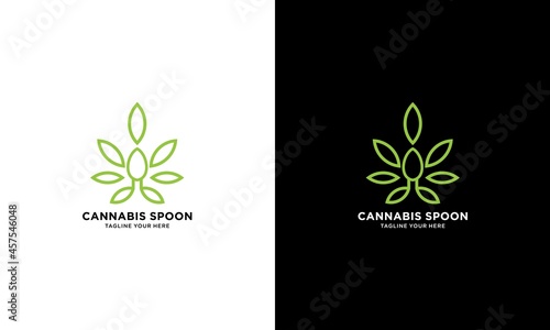 cannabis Leaf with Crossed Spoon and Fork Sign Symbol Icon Logo Vector