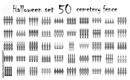 Assorted spooky cemetery gate silhouettes - vector. Assets isolated on a white background. Scary, haunted and creepy fence elements
