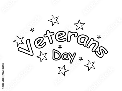 Veterans Day  holiday. Coloring book  text. Coloration page for kids or adult. Vector illustration modern
