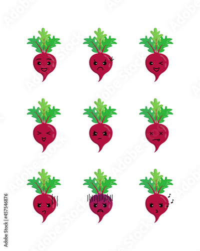 Cute beet illustration set with various expressions