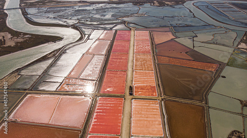 Aerial drone view of some brine salt flats in Andalucia, Spain photo