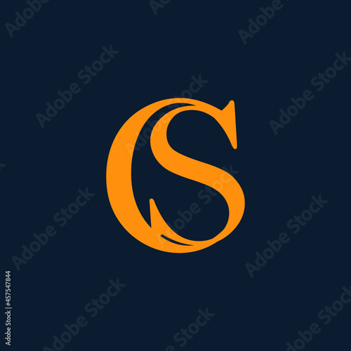 Initial letter logo CS, monogram, yellow color on blue background